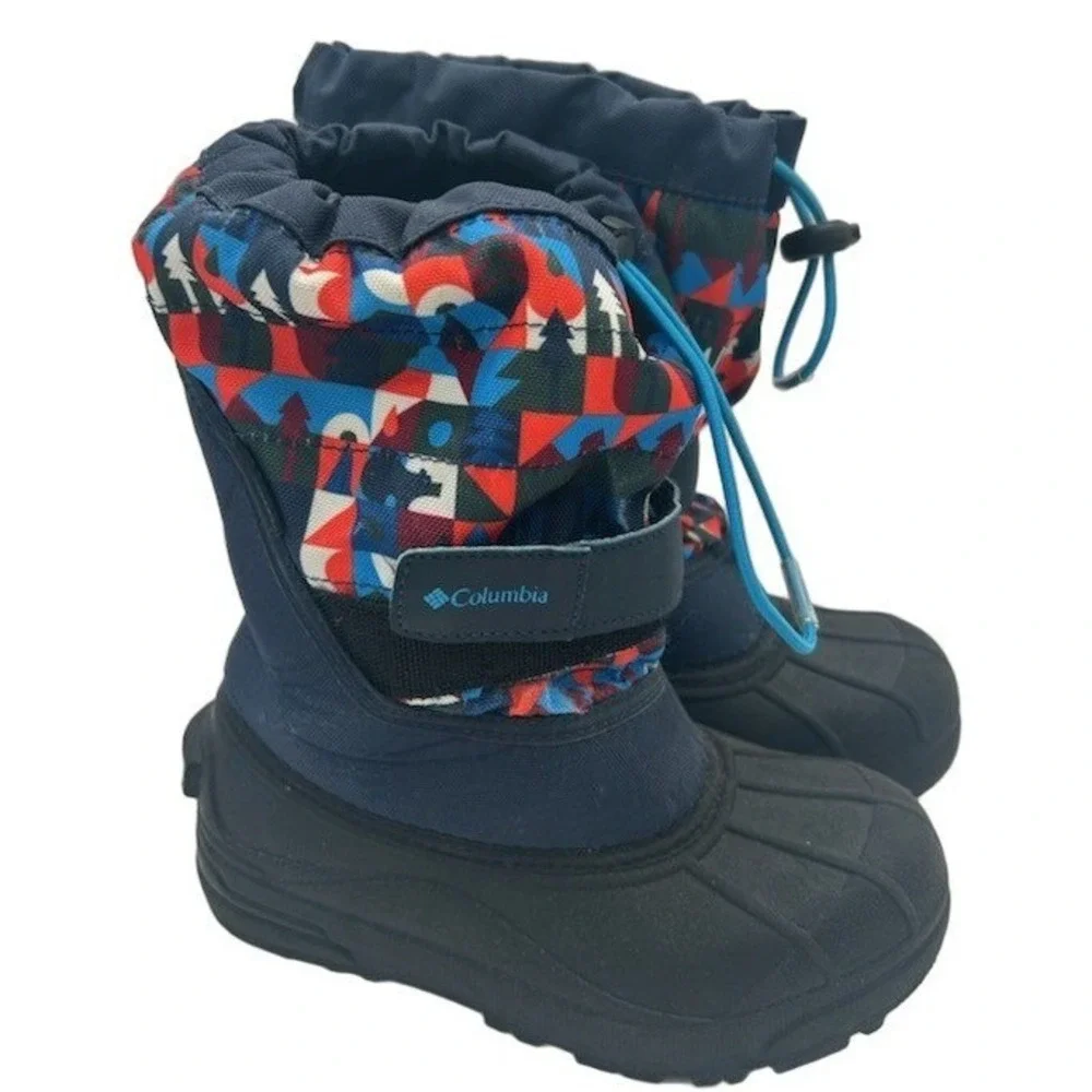 Columbia Rope Tow III Snow Boots Youth Size 2 Navy Blue Red Geometric Waterproof
